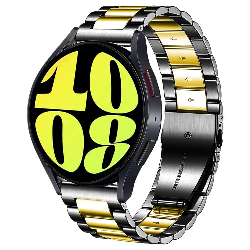 DEALELE Bands Compatible with Samsung Galaxy Watch 7 / FE / 6/6 Classic / 5/5 Pro / 4/4 Classic/Galaxy 3 41mm, 20mm Stainless Steel Metal Replacement Strap for Women Men (Black/gold) - Image 1